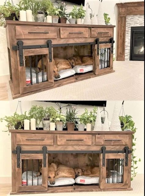 Dog House Inside, Dog Cabinet, Crate Bench, Furniture Style Dog Crate, Dog Bedroom, Tv Fal, Indoor Dog House, Diy Dog Crate, Colorful Hairstyles