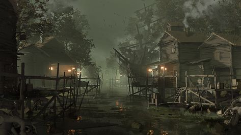 ArtStation - Pirates Village Bayou Country, Pirate Boats, Shadow Dragon, Fired Earth, Game Art, Concept Art, Art Design, The Originals, Art