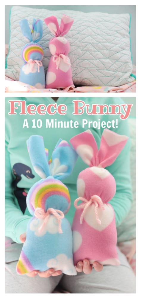 This fleece bunny comes together in 10 minutes. Such an easy craft for kids to help make! Fill with stuffing for a cozy little stuffed animal. Easy Sewn Stuffed Animals, How To Make Stuffed Animals Diy, Small Sewing Projects Stuffed Animals, Easy Fabric Crafts No Sew, Things To Make With Fleece Fabric, Easy Sewing Projects Stuffed Animals, Crafts With Fleece Fabric, Sewing Pattern Stuffed Animal, Diy Small Stuffed Animals Easy