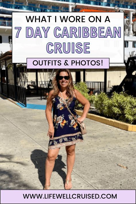 Dive into cruise fashion! | Discover my 7-day Caribbean cruise wardrobe, from embarkation day chic to sun-soaked days and elegant evenings. Enjoy photos, get inspired with outfit ideas, and find direct links to shop. Perfect for planning your next sea adventure! Sun Holiday Capsule Wardrobe, Women's Cruise Outfits, 8 Day Cruise Outfits, Port Day Outfit, Cruise Astethic Outfits, Winter Carribean Cruise Outfits, Catamaran Outfit Ideas Women, Winter Cruise Outfits Mexico, Womens Cruise Wear