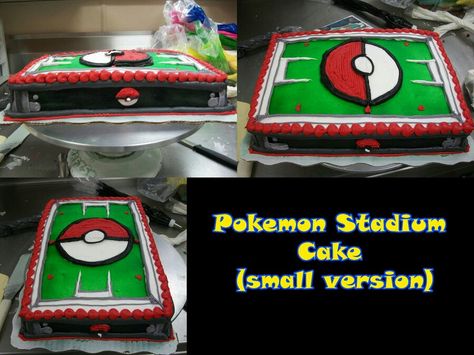 Pokemon Stadium Cake, Pokemon Battle Cake, Super Smash Bros Party, Stadium Cake, Birthday Pokemon, Pokémon Cake, Soccer Birthday Cakes, Pokemon Stadium, Pokémon Birthday