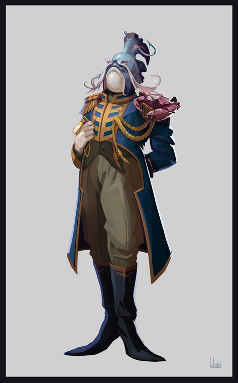 ArtStation - Fish Admiral concept Dnd Navy, Admiral Character Design, Fantasy Navy, Navy Character Design, Dnd Sailor Character Design, Ship Captain Character Design, Fantasy Navy Officer, Sea Captain Character Design, Dnd Ship Captain Art