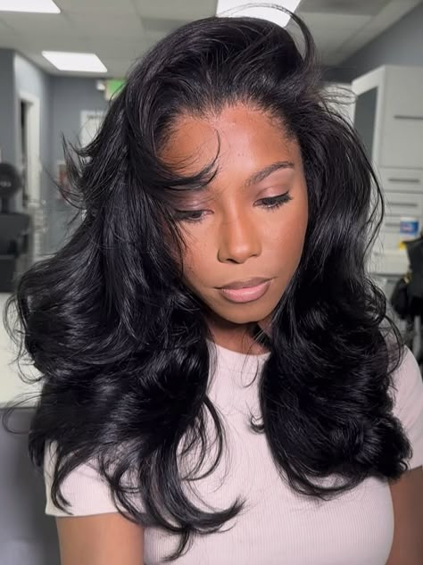 Layered Sew In Hairstyles, Short Sew In With Layers, Flipped Ends Hair Black Women, Big Hair Black Women, Flip Over Method Sew In, Flip Over Sew In, Style With Scarf, Fitness Hairstyles, Sew In Hairstyles