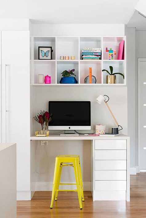 Modern Contemporary Home Office, Small Room Desk, Computer Table Design, Contemporary Home Office, Office Nook, Study Nook, Clutter Free Home, Room Desk, Built In Desk