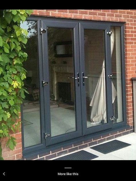 Exterior French Doors Patio, Grey French Doors, French Doors With Sidelights, Exterior French Doors, French Door Sizes, Painted Bricks, Upvc French Doors, Kitchen Pantry Doors, Grey Patio