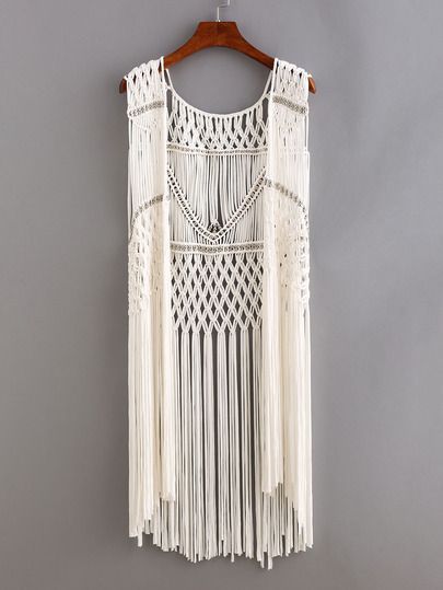 495dabfd0ca768a3c3abd672079f48b6desc35374584ri Macrame Vest, Diy Macrame Wall Hanging, Simpul Makrame, Macrame Clothes, Art Macramé, Pola Macrame, Macrame Fringe, Hantverk Diy, Beaded Macrame