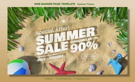 Sale Flyer Design, Design For Social Media, 3d Elements, Discount Banner, Sale Flyer, Creative Poster Design, Summer Theme, Free Summer, Creative Posters