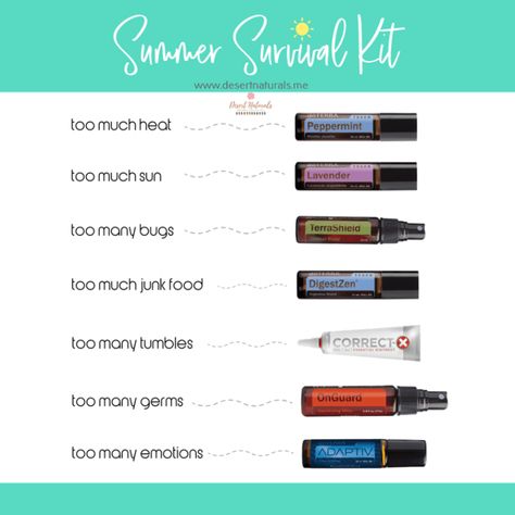 Summer Survival Kit, Essential Oils Video, Survival Essentials, Survival Kit For Teachers, Doterra Oil, Teacher Survival, Doterra Essential Oils Recipes, Essential Oil Diffuser Blends Recipes, What Are Essential Oils