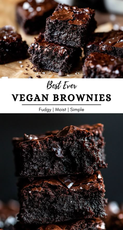 Two images of vegan brownies with text overlay Fudgy Vegan Brownies, Best Vegan Brownies, Vegan Brownies Recipe, Vegan Brownies, Butter Brownies, Vegan Brownie, Gluten Free Brownies, Best Brownies, Brownies Recipe