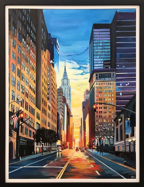 Banksy Posters, Cityscape Drawing, New York Painting, Abstract City, City Painting, Chrysler Building, New York Art, Cityscape Painting, Wow Art