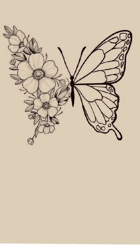 butter Butterfly With Flowers, Butterfly Tattoo Stencil, رسم كاريكاتير, Easy Mandala Drawing, Small Pretty Tattoos, Feminine Tattoo, Cool Pencil Drawings, Butterfly Tattoos, Easy Doodles