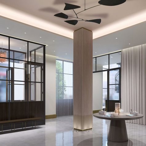 Touring New Projects With Two New York Design Stars Interior Column Design, Pillar Design Interior, Column Decoration Ideas, House Pillars, Manhattan House, Column Cladding, Column Ideas, Modern Column, Columns Decor