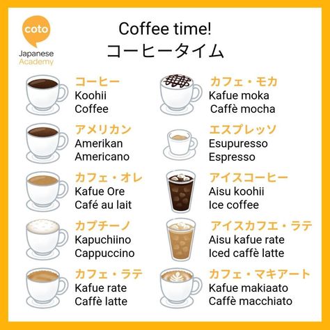 Coffee lovers! What are your go-to coffee?☕😍Here in Tokyo you'll find Cafées everywhere you turn! . . . #dailyjapanese #learnkanji #Kanji… Japanese Coffee Shop, Coffee Shop Names, Studying Japanese, Coffee Names, Japanese Bakery, Japanese Coffee, Caffe Mocha, Japanese Drinks, Basic Japanese