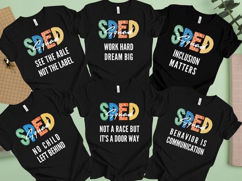 "Thank you for visiting this listing! Put on display your sped team spirit with these awesome SPED squad shirts! Perfect as a gift for special ed teachers, teachers assistants, therapists, paraprofessionals and so many more people who make up special education teams that make the difference in our children's lives! These unisex t-shirts feel soft and light with just the right amount of stretch. It's comfortable and flattering for all.  (Please note the listing is for ONE t-shirt only) --- HOW TO Sped Teacher Outfits, Special Education Shirt Ideas, Special Education Shirts Teachers, Sped Shirts, Special Education Tshirt, Special Education Tee Shirts, Funny Special Education Teacher Shirts, Sped Teacher Shirts Special Education, Education Shirts