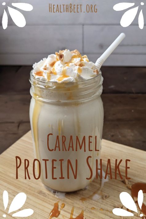 Delicious protein shake with caramel toffee protein powder, skim milk, Greek Yogurt, and pudding mix. This Caramel Toffee Protein Shake has 281 calories, 26 g protein, 24 g carbs, and 3 grams of fat. Caramel Premier Protein Shake Recipes, Twix Protein Shake, Caramel Premier Protein Recipes, Premier Protein Shake Recipes, Protien Shake Recipes, Vanilla Protein Shake Recipes, Simple Protein Shake Recipes, Protein Powder Recipes Shakes, Health Beet