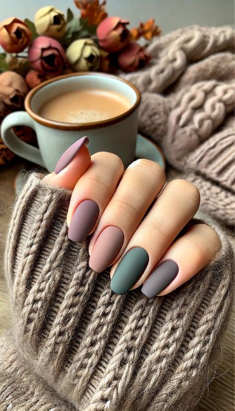 Muted Matte Nails for Fall Matte Fall Nails Autumn, Matte Fall Nails, Muted Autumn, Nails For Fall, Nails Autumn, Coffee Nails, Sweater Nails, Fall Coffee, Autumn Coffee