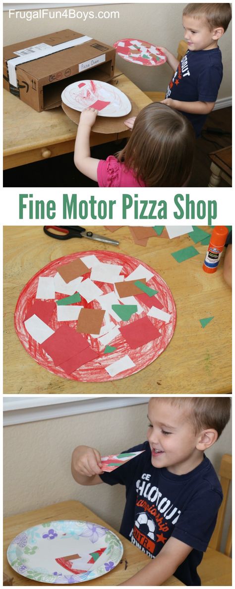 Pizza Shop Fine Motor Activity for Preschoolers - Pretend play and fine motor practice all in one! Pretend Play Activities For Toddlers, Preschool Pizza Activities, Baby Food For 1 Year, Restaurant Kids Activities, Restaurant Pretend Play, Pretend Play Preschool, Fun Activities For Preschoolers, Activity For Preschoolers, Fine Motor Activity