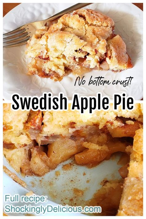 Easy Swedish Apple Pie is deeply spiced apples with a sweet topping that resembles a top crust. There is no bottom crust, so it's easy to make! Swedish Apple Pie, Easy Apple Pie, Easy Pie, Decadent Cakes, Swedish Recipes, Apple Pie Recipes, Easiest Apples, Spiced Apples, Sweet Tarts