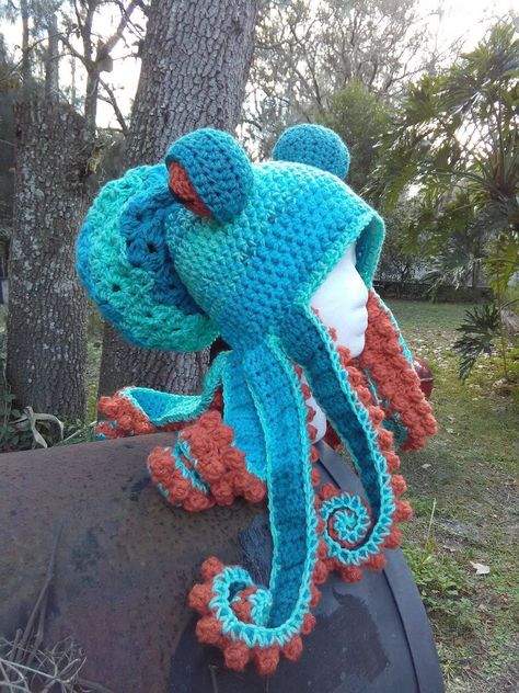 Octopus Hat, Silly Hats, Funky Hats, Crochet Octopus, Head Gear, Pumpkin Colors, Fun Crochet Projects, Hat Crochet, Crochet Hat Pattern