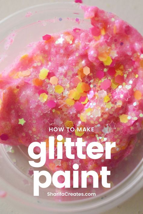 Raise your hand if you love glitter. I sure do! Glitter is one of my favorite art mediums to work with. Over the years I’ve used a craft hack that makes glitter easier and cleaner to apply. That hack is glitter paint. Take a trip over to my DIY blog, Sharifa Creates. I’ll provide you with ALL the details on how to make glitter paint! How To Make Glitter Paint, Adding Glitter To Paint, Things To Do With Glitter, Glitter Crafts Adults, Glitter Paint Diy, Glitter Art Painting, Pink Glitter Paint, Glitter Paper Crafts, Glitter Paint Additive