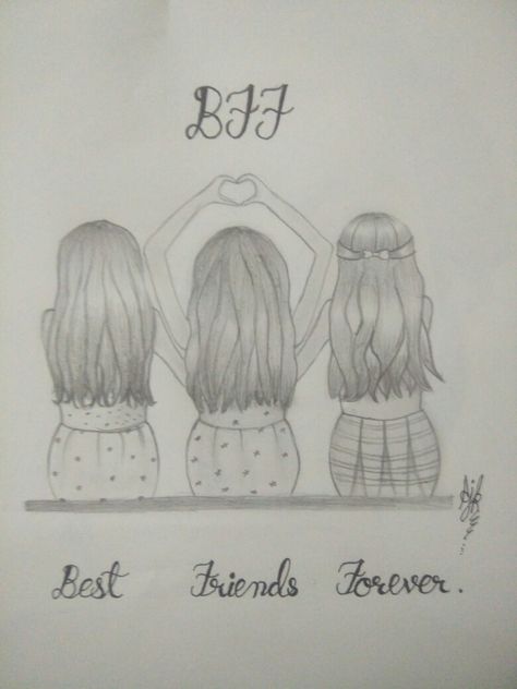 Bff Drawings Sketches Easy, 3 Best Friend Drawings Sketches, Three Best Friends Drawing, 3 Friends Drawing, Friends Drawing Easy, Bestie Drawings, Best Friend Drawing Sketches, Ideas For Besties, Best Friends Drawing