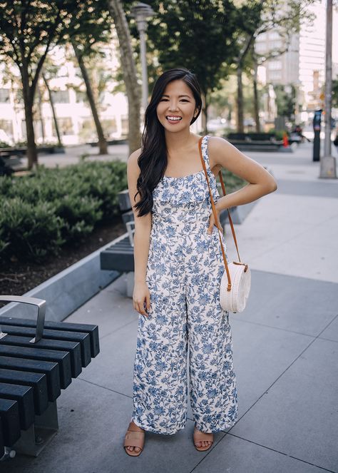 Blue & White Floral Jumpsuit – Skirt The Rules | NYC Style Blogger Blue Floral Jumpsuit, Flower Jumpsuit, Nyc Style, Europe Outfits, Jumpsuit Skirt, Jumpsuits And Romper, Romper Outfit, White Floral Dress, White Jumpsuit