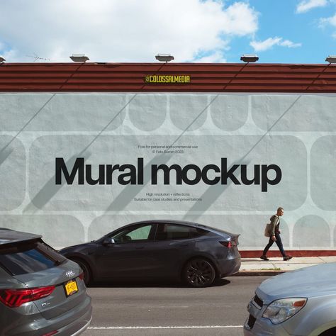 Free Mural Mockup Template PSD Outdoor Advertising Billboard, Transportation Logo, Billboard Mockup, Billboard Advertising, Free Mockup Templates, Billboard Design, Psd Template Free, Outdoor Advertising, Photoshoot Concept