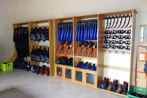 Outdoor Gear Storage, Scuba Shop, Boat Garage, Scuba Equipment, Gear Room, Boat Shed, Retail Space Design, Dive Resort, Scuba Diving Equipment