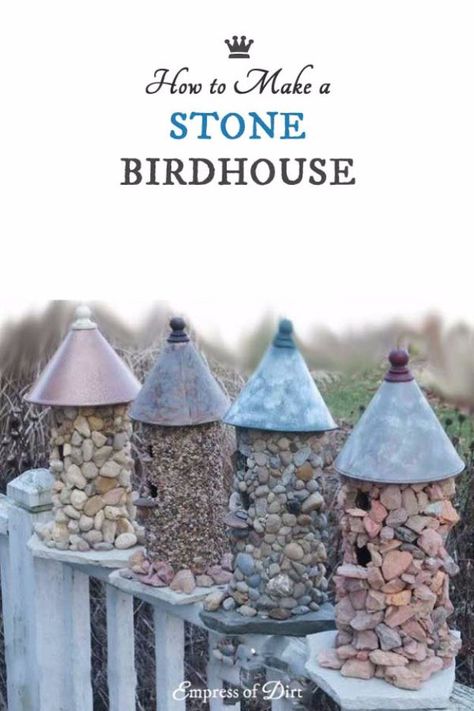 Pebble and Stone Crafts - Stone Birdhouse - DIY Ideas Using Rocks, Stones and Pebble Art - Mosaics, Craft Projects, Home Decor, Furniture and DIY Gifts You Can Make On A Budget http://diyjoy.com/diy-pebble-stone-crafts Diy Stone Birdhouse, Stone Birdhouses, Quirky Crafts, Modern Birdhouses, Birdhouse Craft, Easy Bird, House Kits, Birdhouses Rustic, Wood Birdhouses