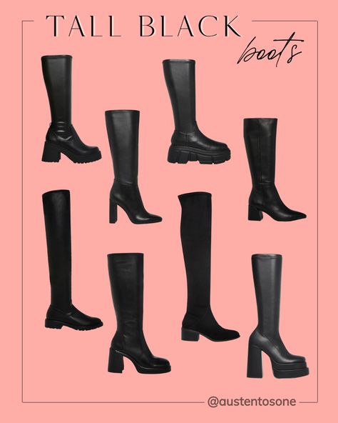 Tall Black Boots Outfit, Black Boots For Women, Duo Boots, Stuart Weitzman 5050, Tall Black Boots, Ankle Rain Boots, Steve Madden Boots, Outfit Collage, Black Boots Tall