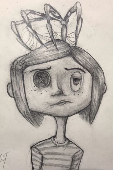 Drawing Of Coraline, Caroline Sketch, Wybie Drawing, Disturbing Sketches, Horror Characters Drawings, Caroline Drawing, Coraline Drawing Sketch, Coraline Drawings, Coraline Sketch