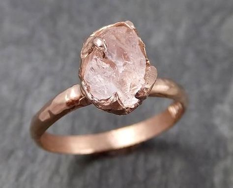 Raw Rough Morganite 14k Rose gold solitaire Pink Gemstone Cocktail Ring Statement Ring Raw gemstone Jewelry by Angeline 0924 Pink Gemstone Ring, 14k Rose Gold Wedding Ring, Pink Gemstones Ring, White Diamond Rings Engagement, Rose Gold Wedding Ring, Raw Gemstone Jewelry, Blue Beaded Necklace, Engagement Ring Shapes, Wedding Rings Rose Gold