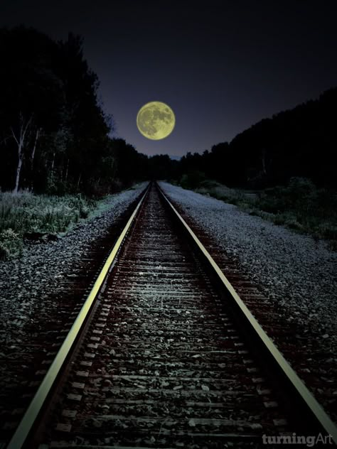 Cer Nocturn, Moon In The Sky, Shoot The Moon, Moon Pictures, Beautiful Moon, Train Tracks, Alam Yang Indah, A Train, Sunrise Sunset