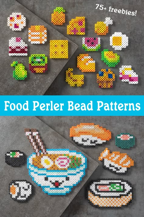 Cute Food Perler Bead Patterns, Perler Bead Pizza, Mini Food Perler Beads, Dessert Perler Beads, Pizza Perler Beads, Perler Bead Food Patterns, Food Perler Bead Patterns, Hama Beads Food, Perler Bead Food