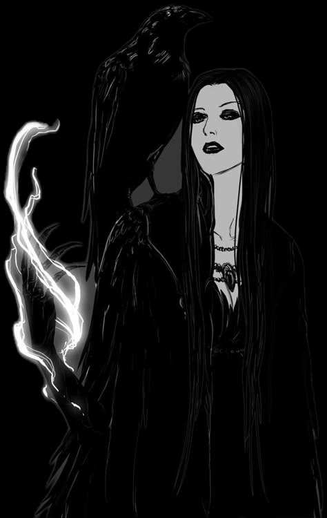 Crow Witch, A Drawing, Black Bird, Dahlia, Long Hair, A Woman, Witch, Hair, Black