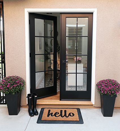 Exterior French Doors, Black French Doors, Installing French Doors, French Front Doors, Double Door Entryway, Solid Wood Front Door, Double Doors Exterior, French Doors Exterior, Double French Doors