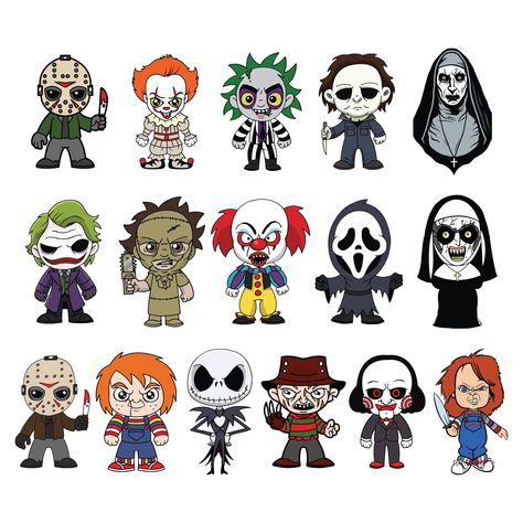 Chibi Horror Movie Characters, Horror Friends Svg, Thunder Laser, Horror Figures, Vinyl Images, Horror Friends, Tufting Ideas, Tim Burton Characters, Svg Horror