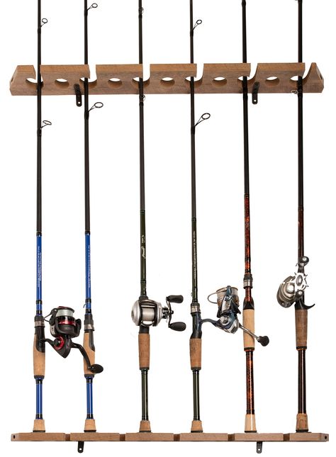 Fishing Room Decor, Distressed Wood Wall, Fishing Rod Storage, Fishing Rod Rack, Fishing Room, Artificial Wood, Rod Rack, Fishing Rods And Reels, Fishing Rod Holder