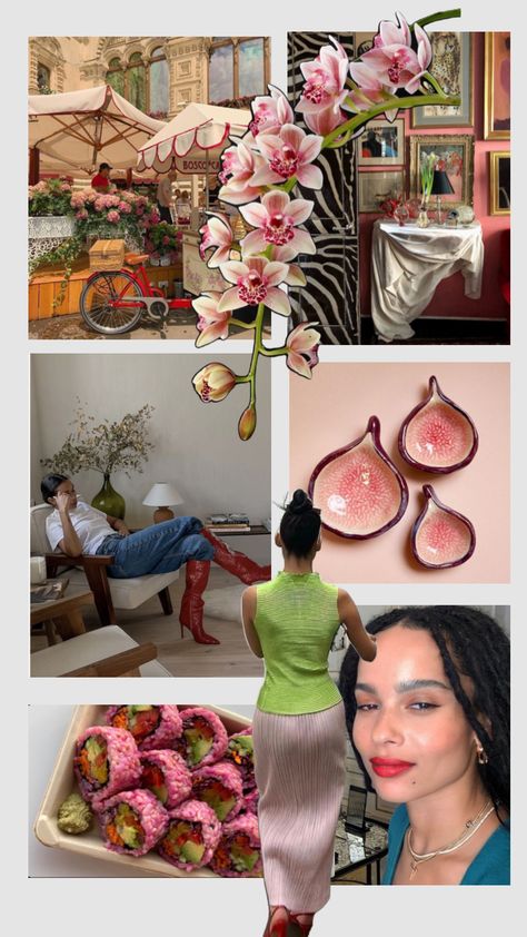 #spring #springtime #springaesthetic #springstyle #springcore #zoekravitz #orchid #pink #green #homedecor #vintage #art #sushi #japan #floral #aesthetic #aestheticboard #shufflefyp #mood #moodboards Orchid Mood Board, Orchid Color Aesthetic, Orchid Girl Aesthetic, Pink Orchids Wallpaper, Spring Sakura Aesthetic, Zoe Kravitz, Spring Aesthetic, Mood Board Fashion, Mood Boards