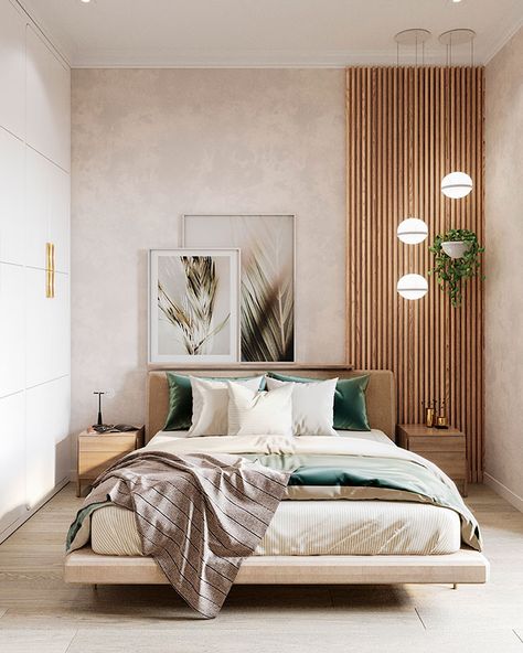 Our New Project: Apartment For Two Inspired By Spring | L'Essenziale Lake Bedroom, Japandi Bedroom, Bedroom Bed Design, Modern Bedroom Design, Master Bedrooms Decor, Room Inspiration Bedroom, Home Room Design, Interior Ideas, Design Case