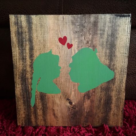 Shrek Painting, Shrek And Fiona, Fiona Shrek, Art Landscapes, Fantasy Art Landscapes, Shrek, Wooden Sign, Wooden Signs, Easy Drawings