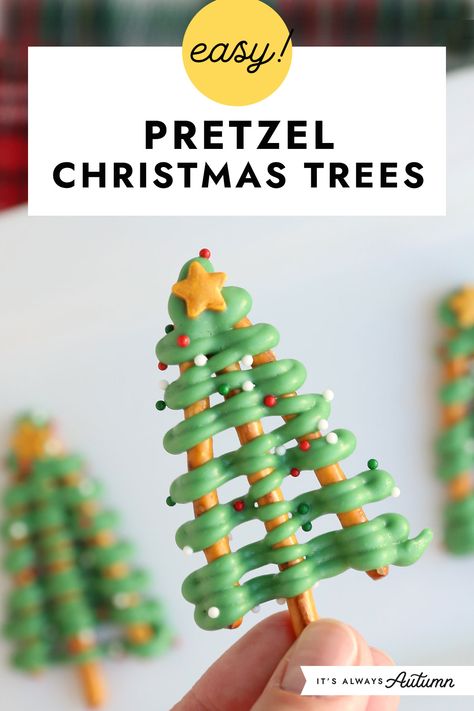 Easy! Pretzel Christmas trees. Pretzel Christmas Trees, Pretzel Christmas, Christmas Party Ideas For Teens, Adult Christmas Party, Easy Christmas Treats, Fun Christmas Activities, Holiday Sprinkles, Cute Christmas Tree, Christmas Activities For Kids