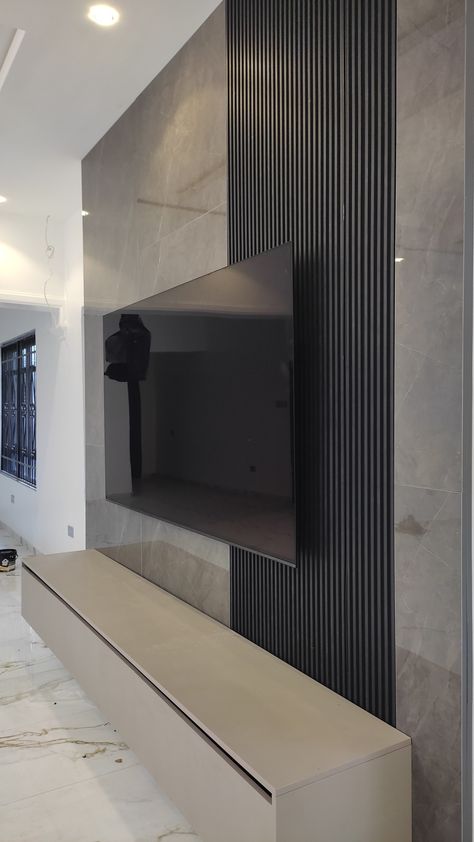 Tv Inits, Grey Tv Wall, Sophisticated Apartment, Tv Cabinet Wall Design, Open Living Room Design, Dining Room Furniture Design, Modern Tv Wall Units, Modern Tv Cabinet, Stylish Bedroom Design