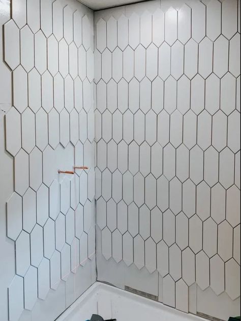 Hexagon Wall Tile Bathroom, Elongated Hexagon Tile Bathroom, Hexagon Bathroom, Elongated Hexagon Tile, Hexagon Wall Tile, Hexagon Tile Bathroom, Master Bath And Closet, Hexagon Tiles, Bathroom Wall Tile