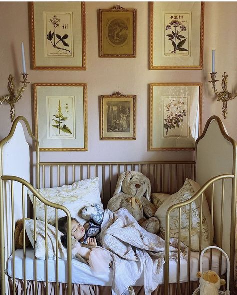 Country Cottage Chic, Anthropology Inspired Nursery, Old Money Aesthetic Nursery, Non Traditional Nursery, Mediterranean Nursery Theme, Vintage Chic Nursery, European Nursery Style, Vintage Floral Nursery Ideas, Old Money Kids Bedroom