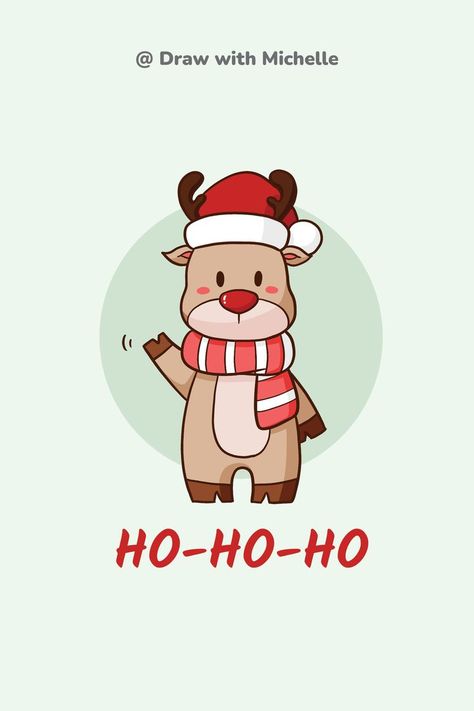 Reindeer Cartoon Drawing, Cute Christmas Animals Cartoon, Cute Christmas Art Drawing, Simple Reindeer Drawing, Reindeer Drawing Christmas, Christmas Illustration Drawing, Easy To Draw Christmas, Cute Xmas Drawings, Reindeer Drawing Easy