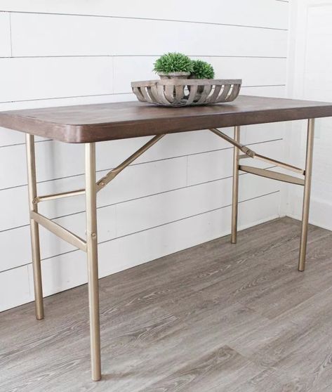 How to Makeover a Plastic Folding Table Idea DIY | Hometalk Craft Table Diy Cheap, Folding Table Makeover, Retique It, Plastic Folding Table, Craft Table Diy, Gold Spray Paint, Gold Spray, Table Makeover, Old Dressers