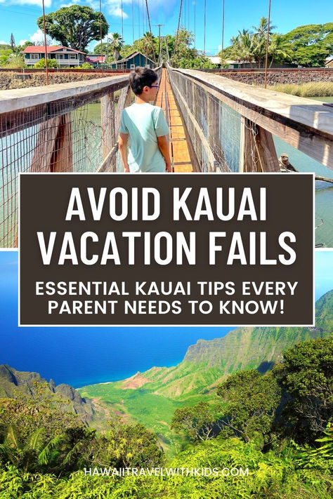 Go on a family adventure to Kauai without the stress! Our guide, 'Avoid Vacation Fails: Essential Kauai Tips Every Parent Needs to Know!' is packed with insider advice to make your trip unforgettable. From sunny beach spots perfect for kids, to navigating the island's lush landscapes, and dining options your little ones will love, we've got you covered. Jump into our essential tips and transform your family's Hawaiian getaway from overwhelming to absolutely magical. #FamilyTravel #KauaiVacation Kauai Family Vacation, Kauai Hawaii With Kids, Best Places To Stay In Kauai, Kauai With Toddler, Honolulu Hawaii Vacation, Kauai North Shore Activities, Kauai With Kids, Kauai Snorkeling, Kauai Hotels