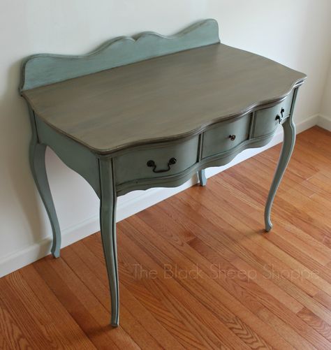 Refinish Desk, Painted Antique Desk, Duck Egg Blue Furniture, Patina Furniture, Small House Furniture, Classic Home Furniture, Painting Wooden Furniture, White Furniture Living Room, Paris Grey