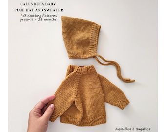 agasalhosbugalhos - Etsy Top Down Sweater, Hat Knitting Pattern, Baby Sweater Knitting Pattern, Pull Bebe, Knit Baby Sweaters, Pixie Hat, Hat Knitting, I Cord, Sport Weight Yarn